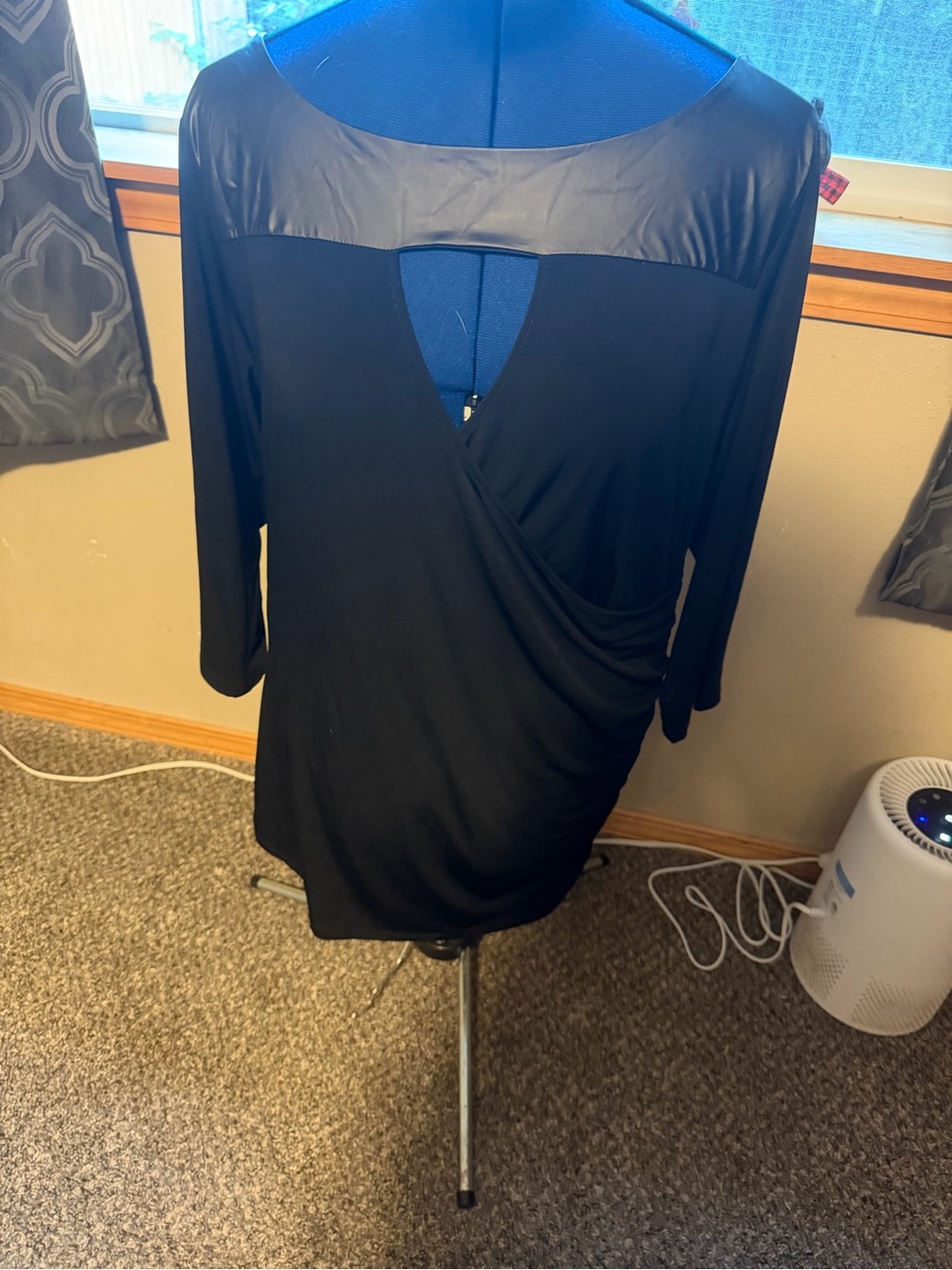 torrid Black vintage Faux-Leather cut out neckline Wrap-Front Long Sleeve Dress